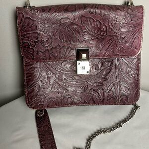 Floral Embossed Crossbody Bag in Burgundy